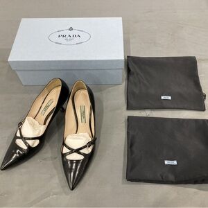 Prada straps kitten heels black leather